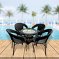 Hindoro Garden Patio Seating Chair and Table Set with Glass Balcony Outdoor Furniture with 1 Tables and 4 Chair Set (Black)