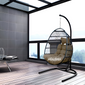 Hindoro Rattan Wicker Wrought Iron Hanging Hammock Single Seater Egg Swing Chair with Stand & Cushion || Outdoor/Indoor/Balcony/Garden/Patio/Living Outdoor Furniture (Black)