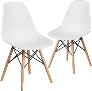Hindoro 2 Pack White Plastic Dining Chairs Set with Wooden Legs