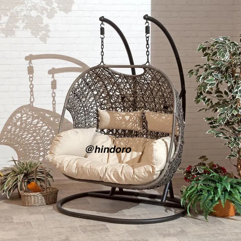 Hindoro Rattan Outdoor Patio Furniture Double Seater Swing with Stand
