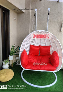 Hindoro Outdoor/Indoor Furniture White Double Seater Hanging Swing With Stand And Cushion