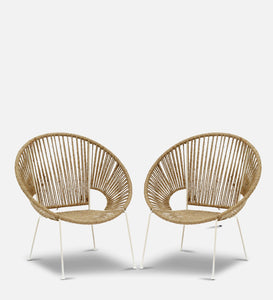 Hindoro Rope and Metal Outdoor Chair In White & Natural Finish (Set Of 2)