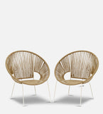 Hindoro Rope and Metal Outdoor Chair In White & Natural Finish (Set Of 2)