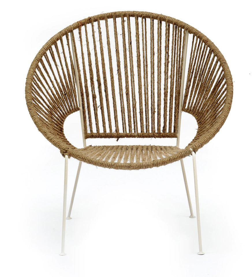 Hindoro Rope and Metal Outdoor Chair In White & Natural Finish (Set Of 2)