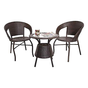 Hindoro Outdoor Garden Patio Seating 2 Chairs and 1 Table Set with Glass Balcony Furniture (Brown)