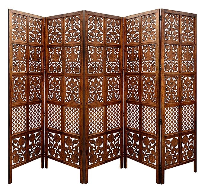 Hindoro Wooden Room Divider Handcrafted Room Separator for Home Portable Wooden Folding Partition Privacy Screens for Living Room Office Furniture (Brown Finish)