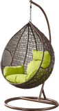 Hindoro Outdoor Balcony Swing Chair with Stand and Cushion (Dark brown With Green)