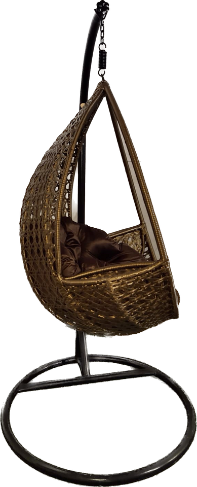 Hindoro Outdoor Balcony Swing Chair with Stand and Cushion (Gold With Dark brown)