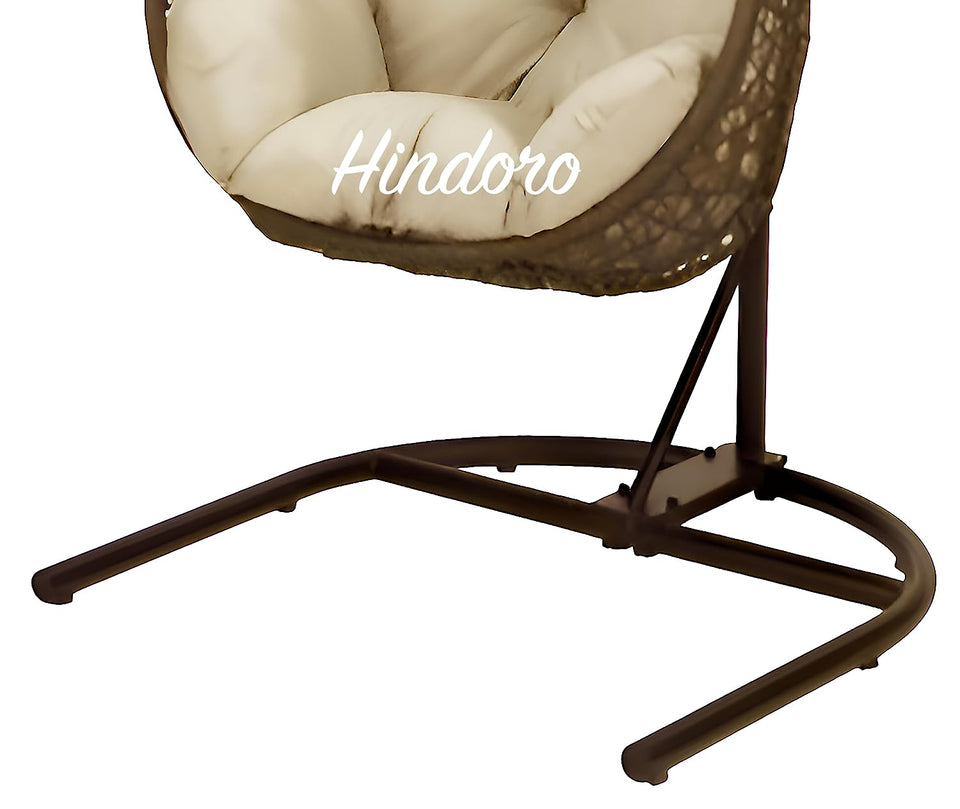 Hindoro Rattan Wicker Wrought Iron Hanging Hammock Single Seater Egg Swing Chair with Stand & Cushion || Outdoor/Indoor/Balcony/Garden/Patio/Living Outdoor Furniture (Dark Brown)