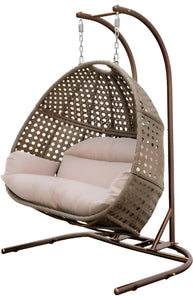 Hindoro Outdoor Furniture Double Seater Hanging Swing (Dark Brown with U stand)