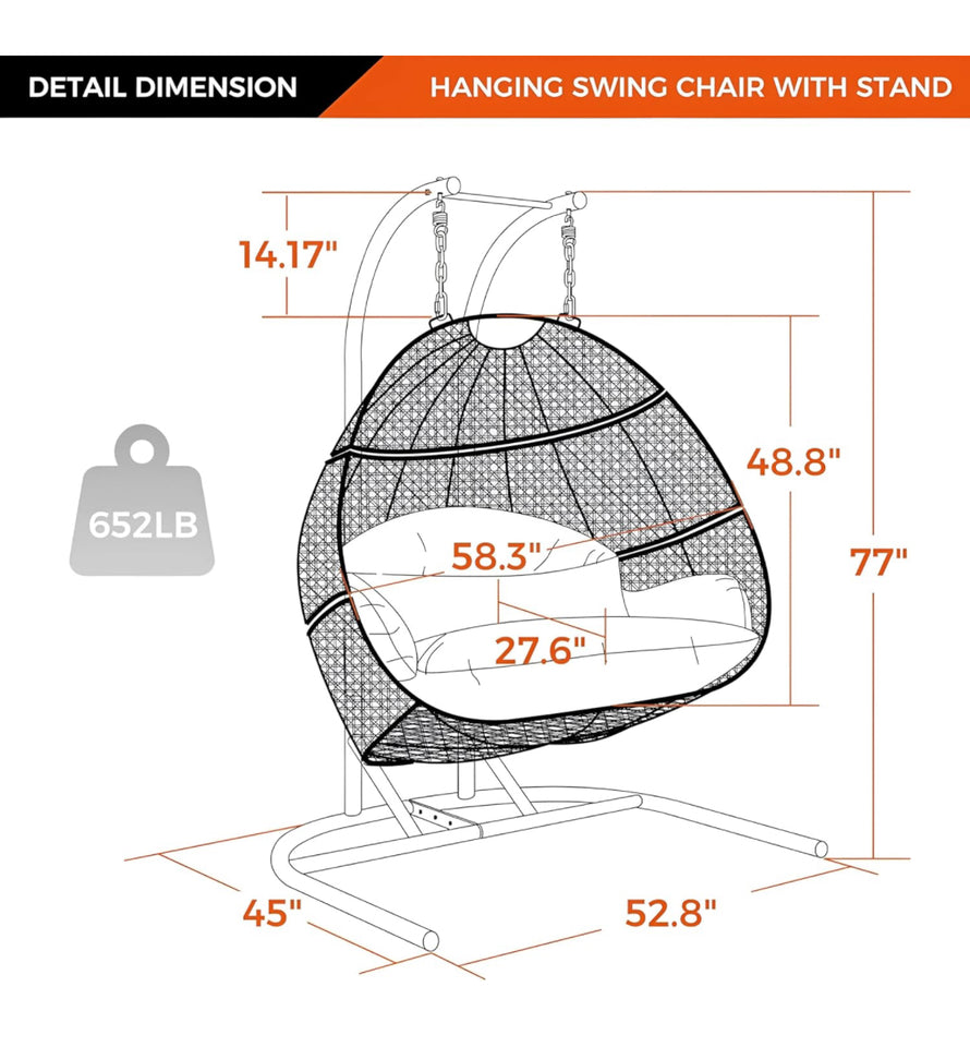 Hindoro Outdoor Furniture Double Seater Hanging Swing (Dark Brown with U stand)