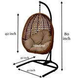 Hindoro Rattan Wicker Wrought Iron Hanging Hammock Single Seater Egg Swing Chair with Stand & Cushion || Outdoor/Indoor/Balcony/Garden/Patio/Living Outdoor Furniture (Black)