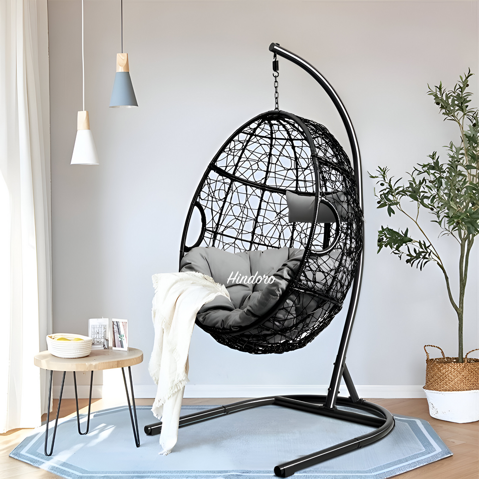 Hindoro Rattan Wicker Wrought Iron Hanging Hammock Single Seater Egg S