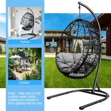 Hindoro Rattan Wicker Wrought Iron Hanging Hammock Single Seater Egg Swing Chair with Stand & Cushion || Outdoor/Indoor/Balcony/Garden/Patio/Living Outdoor Furniture (Black Grey)