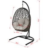 Hindoro Rattan Wicker Wrought Iron Hanging Hammock Single Seater Egg Swing Chair with Stand & Cushion || Outdoor/Indoor/Balcony/Garden/Patio/Living Outdoor Furniture (Black With Grey)
