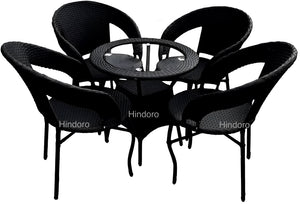 Hindoro Garden Patio Seating Chair and Table Set with Glass Balcony Outdoor Furniture with 1 Tables and 4 Chair Set (Black)