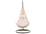 Hindoro Rattan Wicker Wrought Iron Hanging Hammock Single Seater Spoon Swing Chair with Stand & Cushion || Outdoor/Indoor/Balcony/Garden/Patio/Living Outdoor Furniture (Beige)
