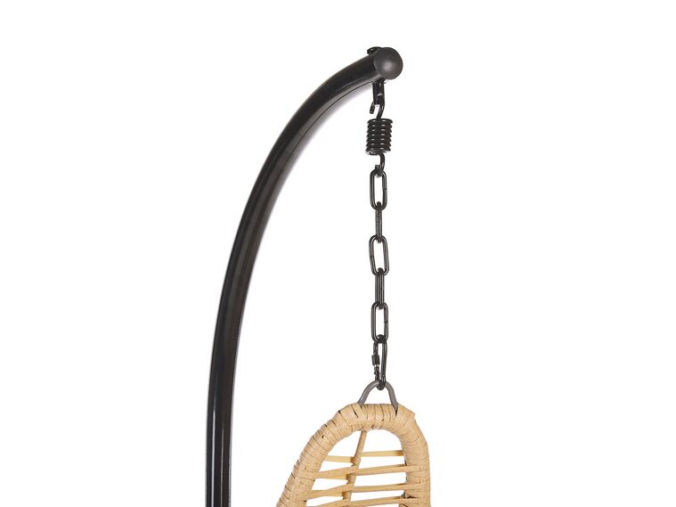 Hindoro Rattan Wicker Wrought Iron Hanging Hammock Single Seater Spoon Swing Chair with Stand & Cushion || Outdoor/Indoor/Balcony/Garden/Patio/Living Outdoor Furniture (Beige)