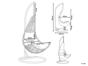 Hindoro Rattan Wicker Wrought Iron Hanging Hammock Single Seater Spoon Swing Chair with Stand & Cushion || Outdoor/Indoor/Balcony/Garden/Patio/Living Outdoor Furniture (Beige)