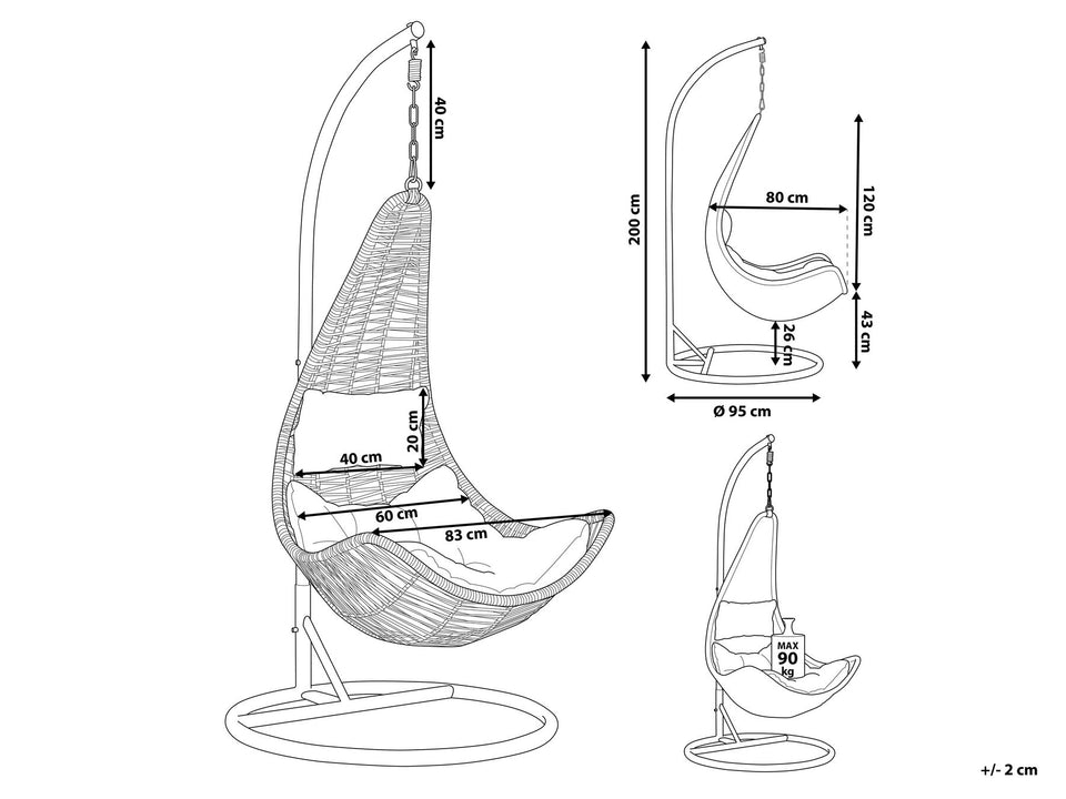 Hindoro Rattan Wicker Wrought Iron Hanging Hammock Single Seater Spoon Swing Chair with Stand & Cushion || Outdoor/Indoor/Balcony/Garden/Patio/Living Outdoor Furniture (Beige)