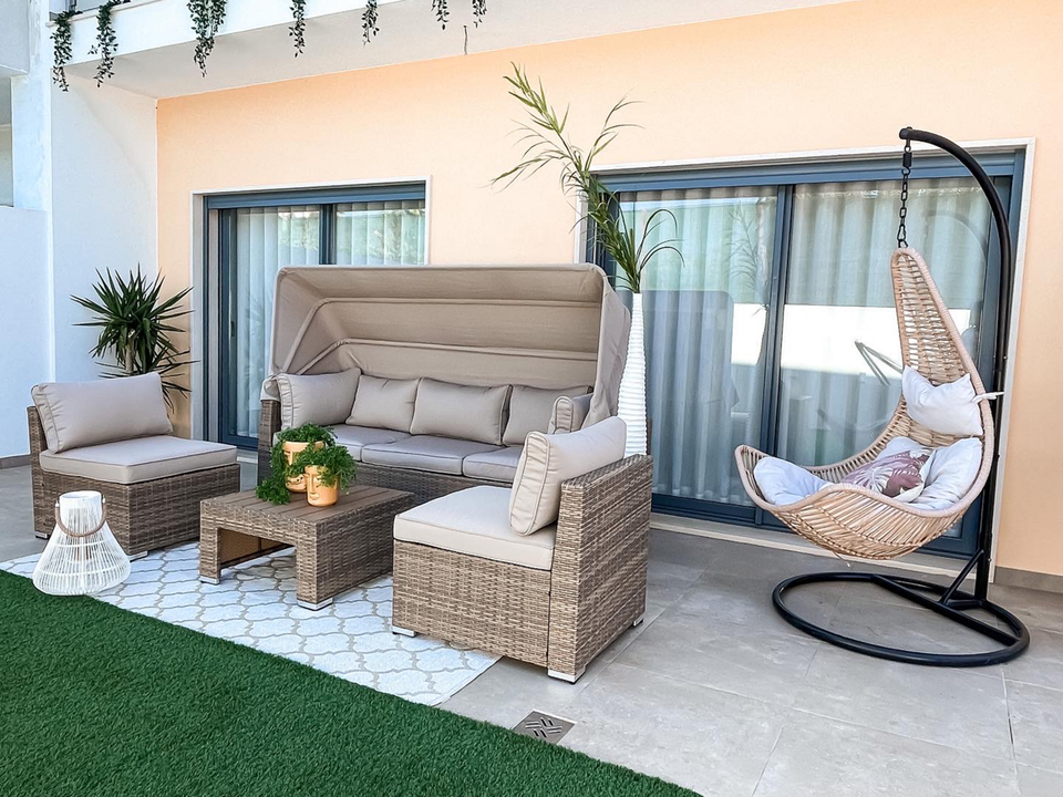 Hindoro Rattan Wicker Wrought Iron Hanging Hammock Single Seater Spoon Swing Chair with Stand & Cushion || Outdoor/Indoor/Balcony/Garden/Patio/Living Outdoor Furniture (Beige)