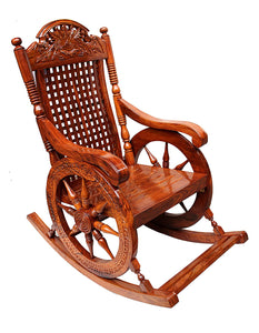 Hindoro Teak Wood Rocking Chair For Living Room Parents in Glossy fin