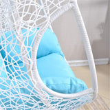 Hindoro Single Seater Hanging Swing With Stand For Balcony Garden Swing, White With Blue Cushion