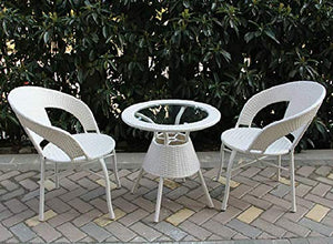 Hindoro Outdoor Garden Patio Seating 2 Chairs and 1 Table Set with Glass Balcony Furniture (White)