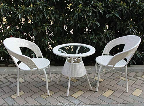 Hindoro Outdoor Garden Patio Seating 2 Chairs and 1 Table Set with Glass Balcony Furniture (White)