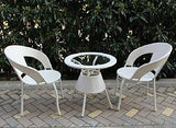 Hindoro Outdoor Garden Patio Seating 2 Chairs and 1 Table Set with Glass Balcony Furniture (White)