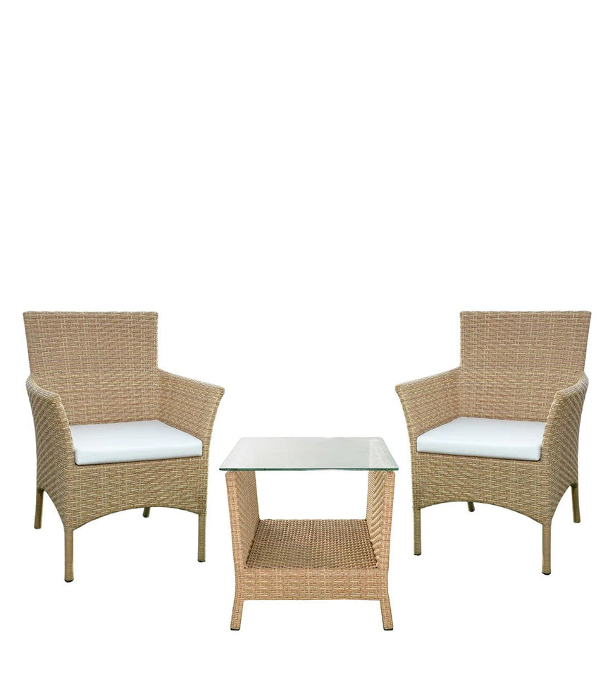 Hindoro Outdoor Furniture Garden Patio Seating Set 1+2 2 Chairs and Table Set Balcony Furniture Coffee Table Sets (Cream)