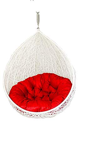 Hindoro Hanging Balcony Single Seater Swing with Cushion (Standard, White with red)