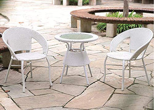 Hindoro Outdoor Garden Patio Seating 2 Chairs and 1 Table Set with Glass Balcony Furniture (White)