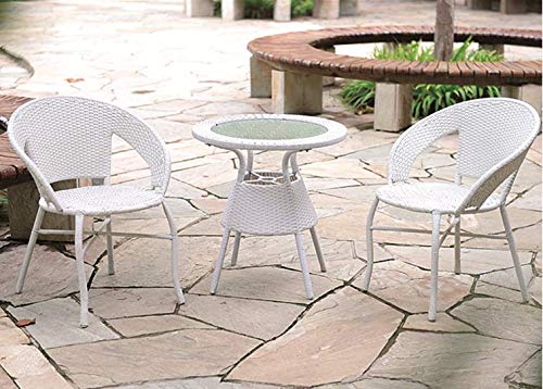 Hindoro Outdoor Garden Patio Seating 2 Chairs and 1 Table Set with Glass Balcony Furniture (White)
