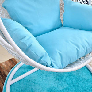 Hindoro Single Seater Hanging Swing With Stand For Balcony Garden Swing, White With Blue Cushion