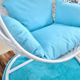 Hindoro Single Seater Hanging Swing With Stand For Balcony Garden Swing, White With Blue Cushion