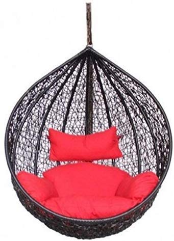Hindoro Hanging Balcony Single Seater Swing with Cushion (Standard, Red)