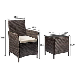 Hindoro Rattan & Wicker Outdoor Double Sofa Chair with 1 Table Patio Furniture Set, Brown
