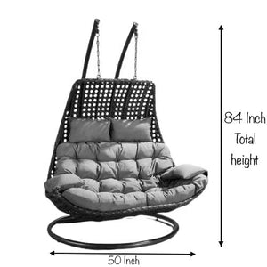 Hindoro Black Outdoor Balcony Furniture Double Seater Garden Hanging Swing With Grey Cushion