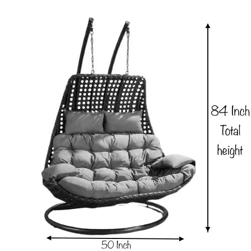 Hindoro Outdoor Balcony Furniture Double Seater Garden Hanging Beige Color Swing with Orange Cushion