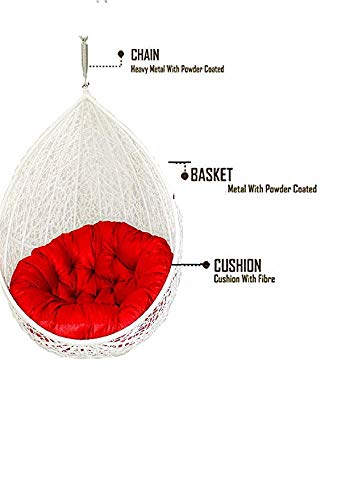 Hindoro Hanging Balcony Single Seater Swing with Cushion (Standard, White with red)