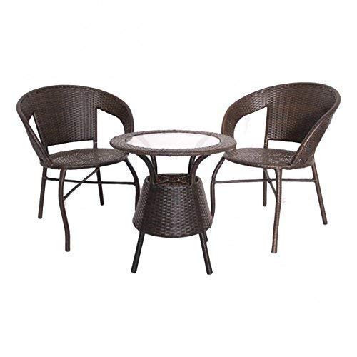 Hindoro Outdoor Garden Patio Seating 2 Chairs and 1 Table Set with Glass Balcony Furniture (Brown)