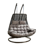 Hindoro Black Outdoor Balcony Furniture Double Seater Garden Hanging Swing With Grey Cushion