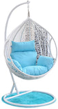 Hindoro Single Seater Hanging Swing With Stand For Balcony Garden Swing, White With Blue Cushion