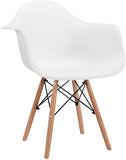 Hindoro Natural Wood Legs Modern DSW Molded Shell Lounge Plastic Arm Chair for Living, Bedroom, Kitchen, Dining, Waiting Room (White)