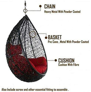 Hindoro Hanging Balcony Single Seater Swing with Cushion (Standard, Red)