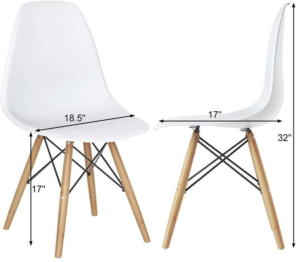 Hindoro DSW Dining Chair, Modern Shell Lounge Plastic Side Chair for Kitchen, Dining, Bedroom, Living Room, Set of 4, White