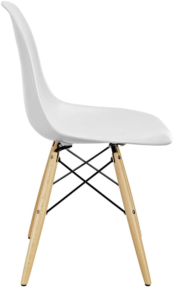 Hindoro Pyramid Mid-Century Modern Kitchen and Dining Room Chair with Natural Wood Legs in White