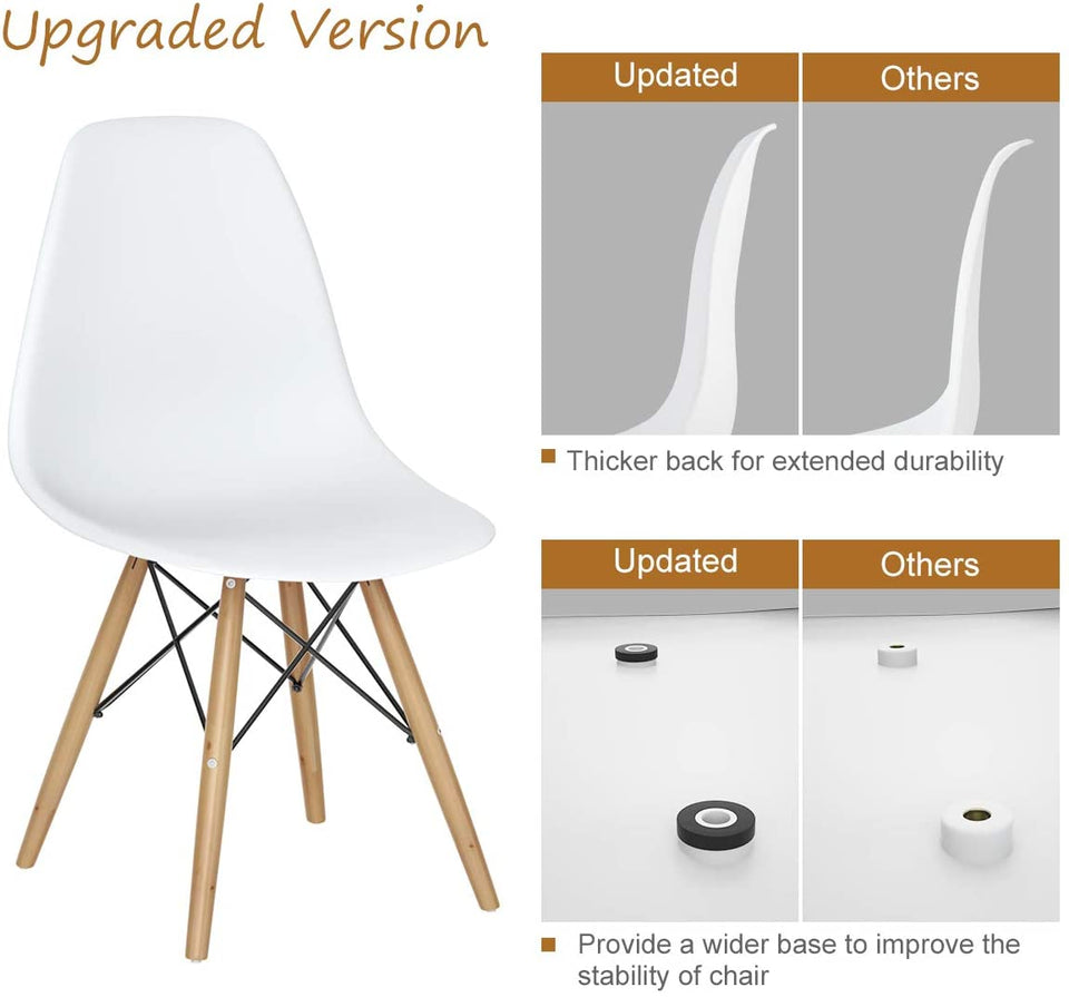 Hindoro DSW Dining Chair, Modern Shell Lounge Plastic Side Chair for Kitchen, Dining, Bedroom, Living Room, Set of 4, White