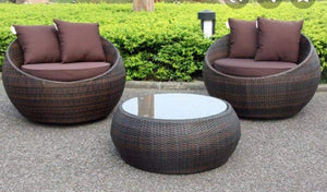 Hindoro Outdoor/Indoor Modern Sofa Chair Table Set for 2 Double Seater Sofa Set With 1 Round Coffee Table Set (Brown)